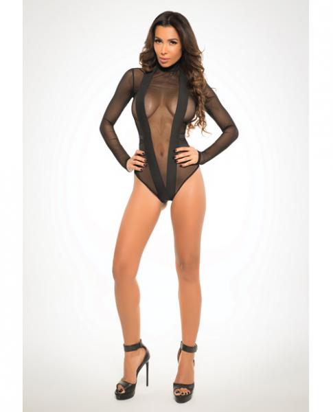 Adore Sheer Bodysuit V Shape Black Large