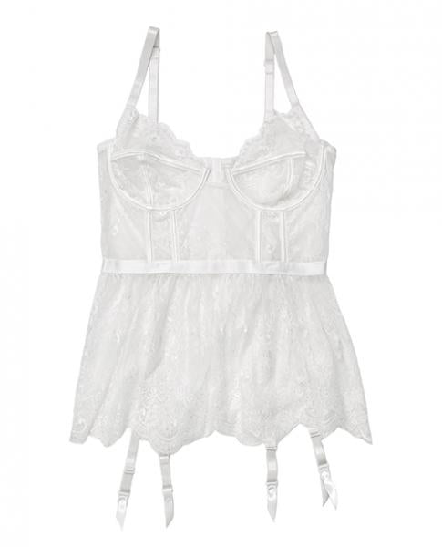 Lace, Powernet Underwire Cups Peplum Bustier White Lg