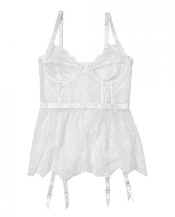 Lace, Powernet Underwire Cups Peplum Bustier White Md