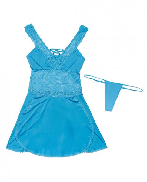 Scallop Lace, Microfiber Babydoll & Thong Blue OS/XL