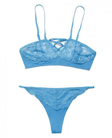 Scallop Lace, Microfiber Bra & Thong Blue OS/XL