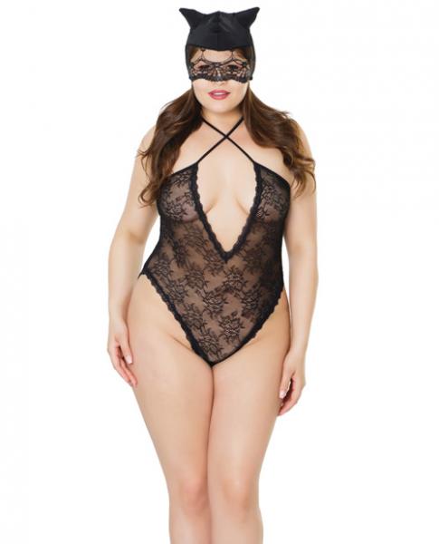 Fashion Stretch Lace Kitty Teddy & Mask Black Qn