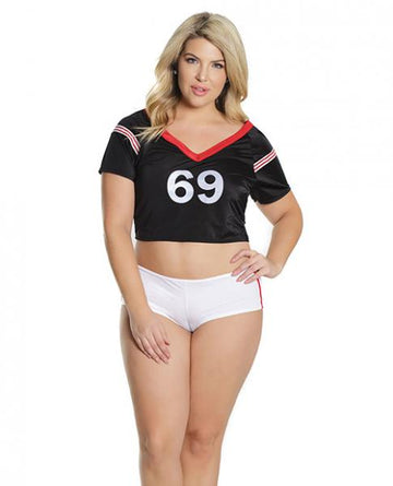 Football Crop Top & Booty Shorts Black White Queen