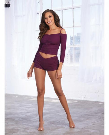 Soft Knit Jersey Sleepwear Pajama Top & Shorts Purple Md