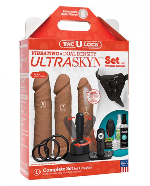 Vac-U-Lock Vibrating Ultraskyn Couples Set with Remote - Tan