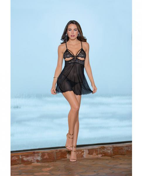 Sheer Strappy Back Babydoll Black Large