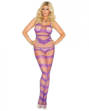 Strappy Bodystocking Open Crotch Purple O/S Queen