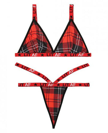 Vibes LIT AF Bralette & Thong Plaid S/M