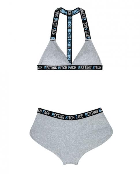 Vibes Resting Bitch Face Bralette & Retro Shorts Gray L/XL