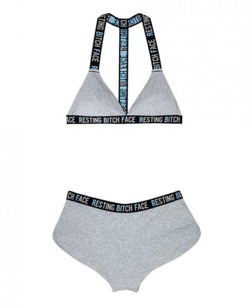 Vibes Resting Bitch Face Bralette & Retro Shorts Gray M/L