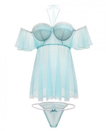 Spring Summer Off The Shoulder Babydoll & Panty Mint L/XL