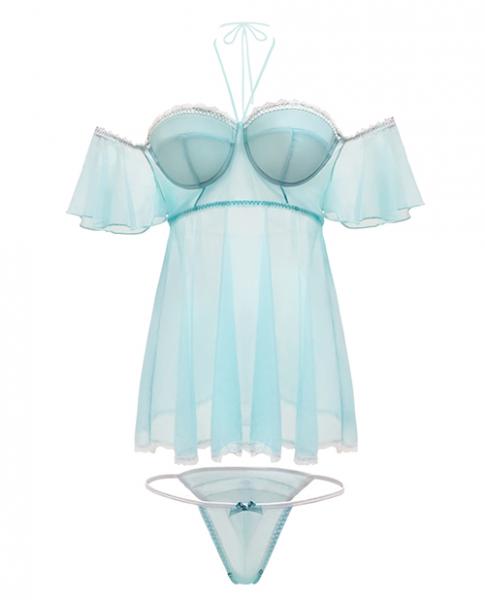 Spring Summer Off The Shoulder Babydoll & Panty Mint L/XL