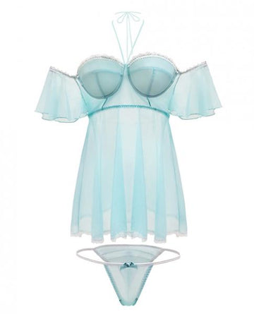 Spring Summer Off The Shoulder Babydoll & Panty Mint 1X/2X