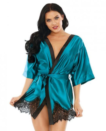 Baby It Is Cold Outside Satin Robe & Panty Blue Black L/XL