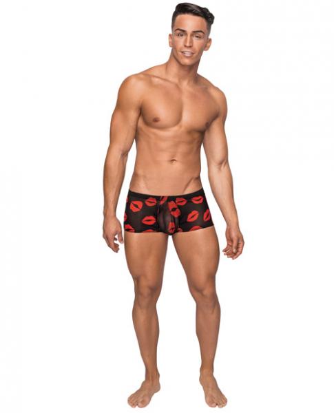 Kiss Me Stretch Mesh Mini Shorts Black Red Large