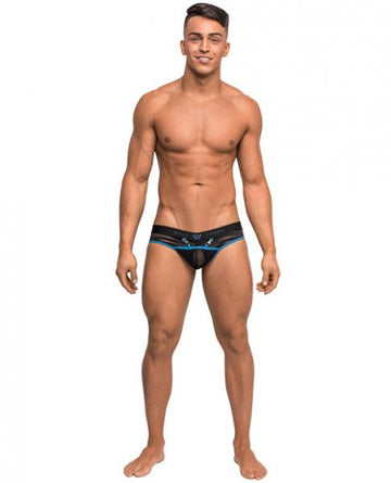 Clip Tease Unique Mesh Pouch Thong Black Blue L/XL