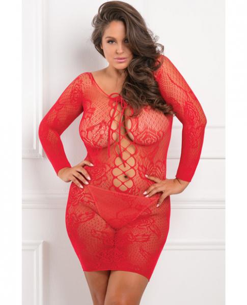 Rene Rofe Tie Breaker Long Sleeve Dress Red 1X