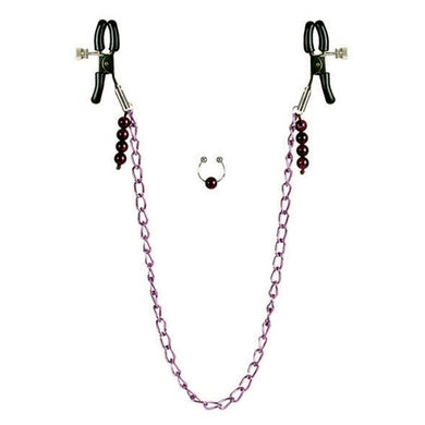 Nipple Clamps -Purple Chain with Navel Ring