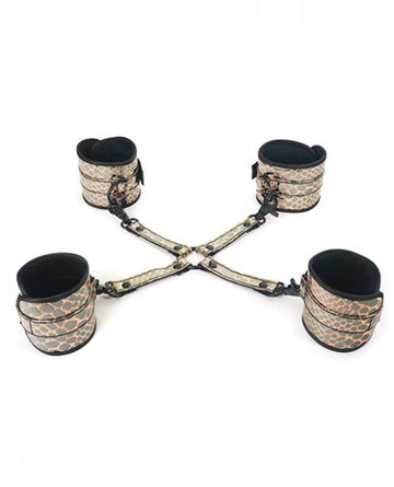 Spartacus Faux Leather Wrist, Ankle Restraints & Hog Tie Gold