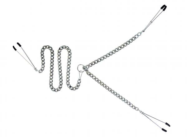 Y Style Adjustable Tweezer Nipple Clamps With Clit Clamp Silver