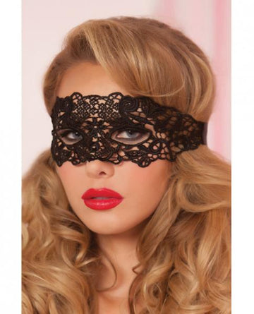 Lace Eye Mask Satin Ribbon Ties Black O/S