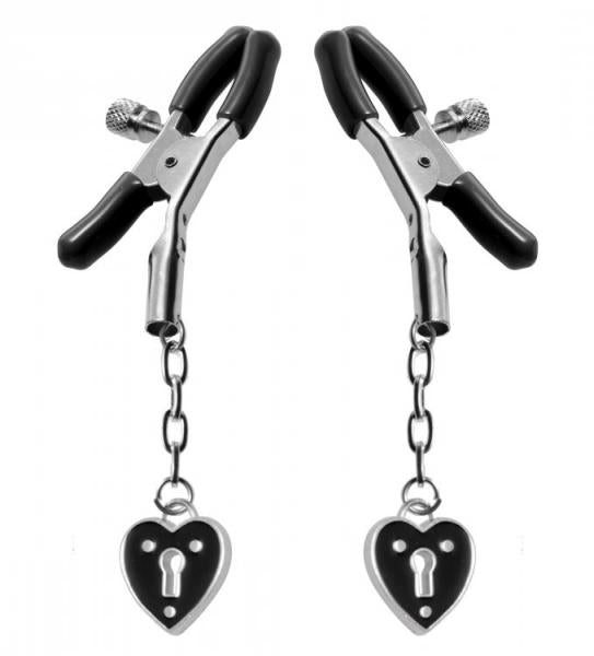 Charmed Heart Padlock Nipple Clamps Black