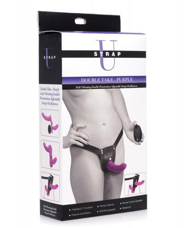 Strap U Double Take Double Penetration Vibrating Strap On Harness - Purple