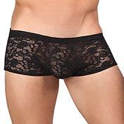 Male Power Stretch Lace Mini Shorts Black Medium