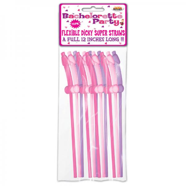 Bachelorette Party Pecker Straws Assorted Colors 10 Pack