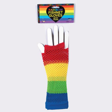 Rainbow Fishnet Gloves O/S