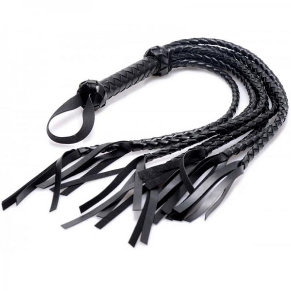 8 Tail Braided Flogger Black Leather