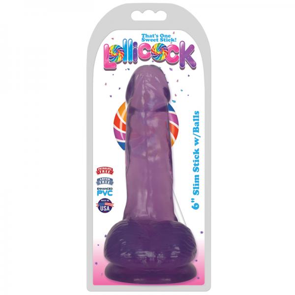 Lollicock Slim Stick W/balls 6in Grape Ice