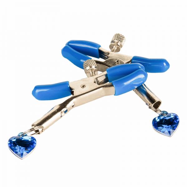 I&#039;ll Never Let Go Nipple Clamps Heart Charms Blue