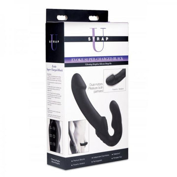 Strap U Evoke Super Charged Black Vibrating Strapless Silicone Dildo