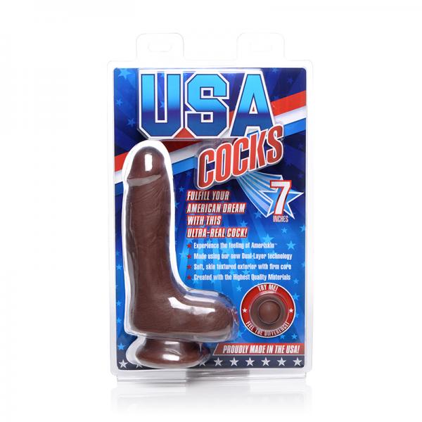 Usa Cocks 7in Ameriskin Dual Density Dildo- Dark