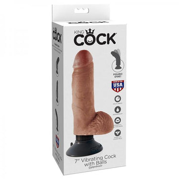 King Cock 7in Vibrating Cock With Balls Tan