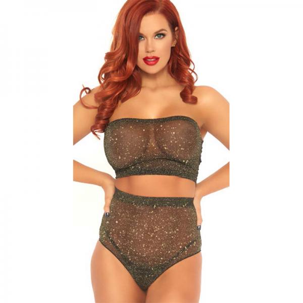 2pc Lurex Shimmer Spandex Strapless Bandeau Top And Matching High Waist Brazilian Back Panty