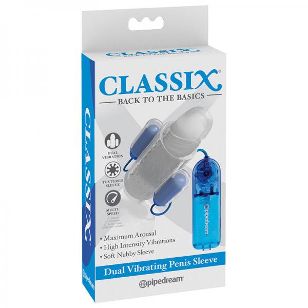 Classix Dual Vibrating Penis Sleeve Blue&amp;clear