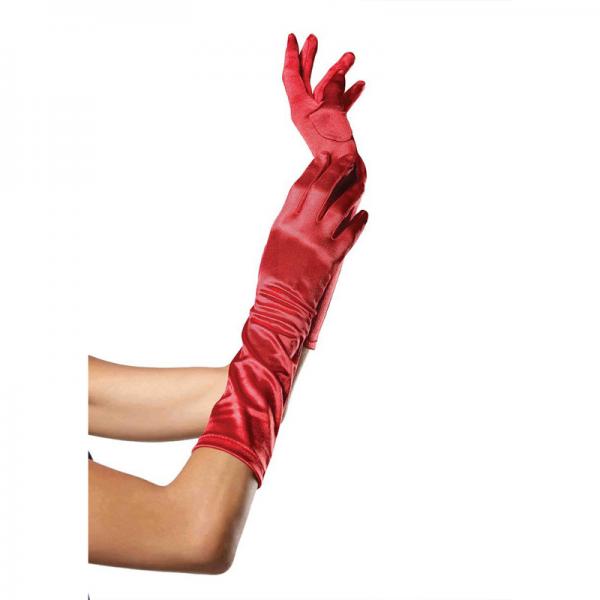 Elbow Length Satin Gloves O/s Red