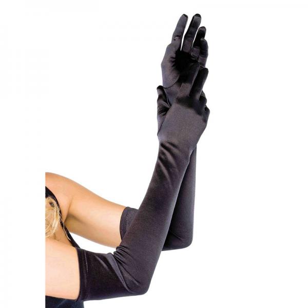 Extra Long Satin Gloves O/s Black