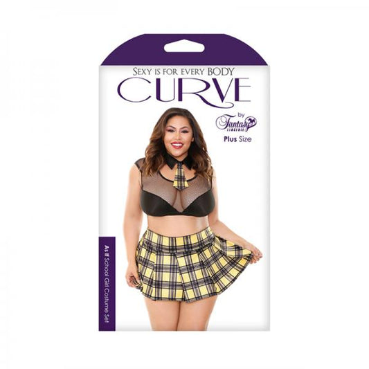 As If School Girl Costume Set; Schoolgirl; Tie Choker, Crop Top, Skirt, And Panty 3x/4x