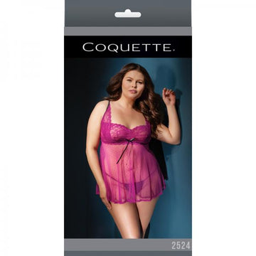 Babydoll &amp; G-string  Magenta/black - Xl