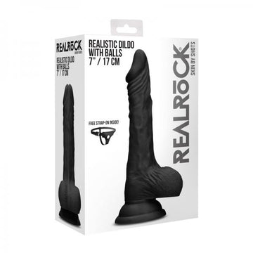 Realrock - 7 / 17 Cm Realistic Dildo With Balls - Black