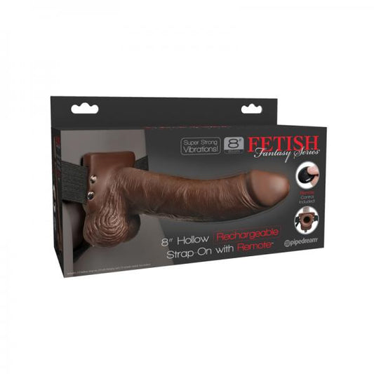 Fetish Fantasy 8in Hollow Rechargeable Strap-on With Remote, Brown