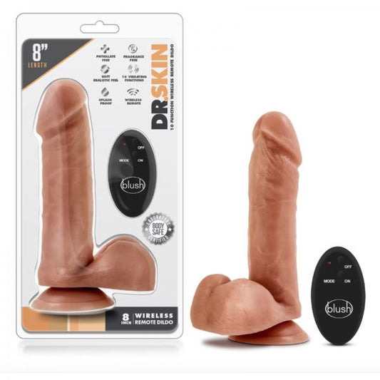 Dr. Skin-  8 Inch 10 Function Wireless Remote Dildo - Mocha