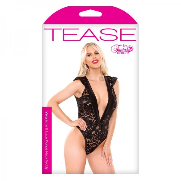 Vera Satin &amp; Lace Plunge Neck Teddy