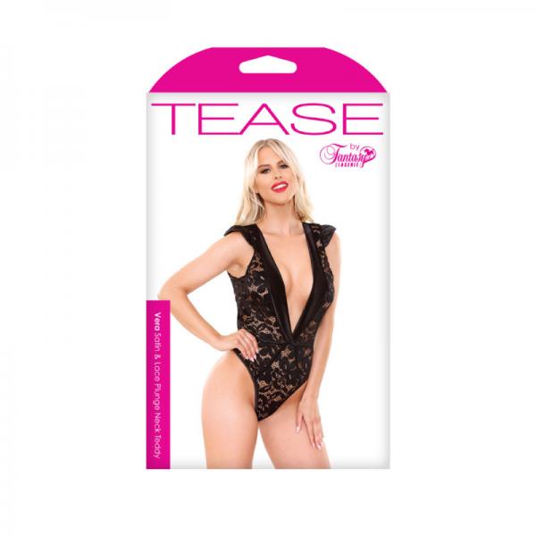 Vera Satin &amp; Lace Plunge Neck Teddy