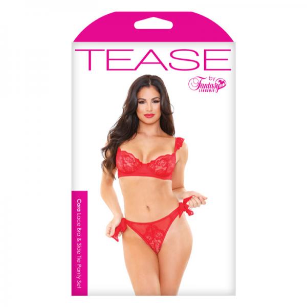 Cora Lace Bra/side Panty Tie Set Red M/l