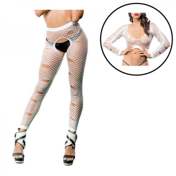 White Distressed Crotchless Legging