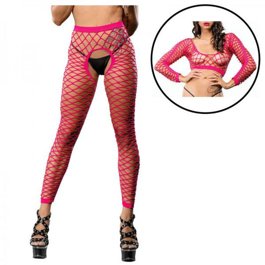 Hot Pink Mesh/fishnet Crotchless Legging